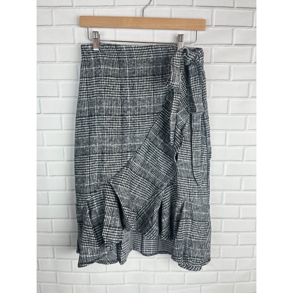 Skirt Womens M Black Wrap Tartan Plaid Flannel Soft Ruffle Secretary Office City